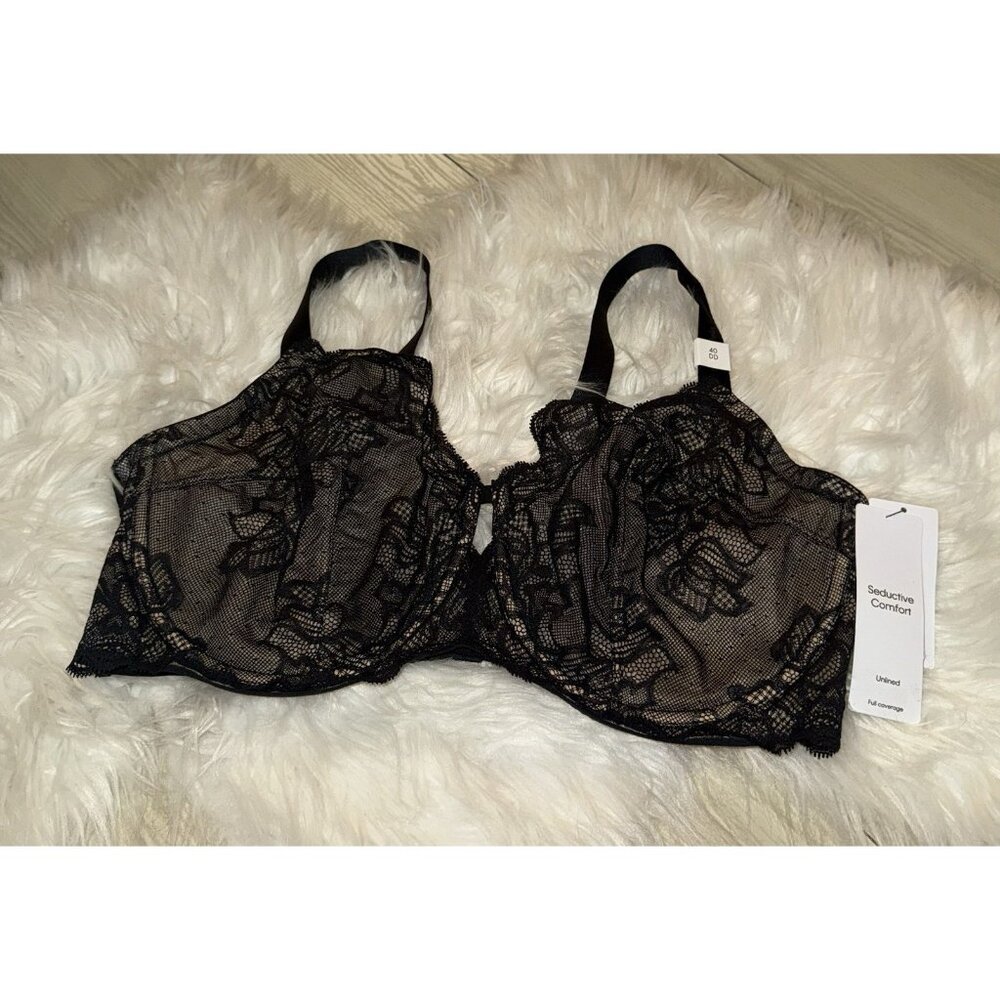 Calvin Klein QF1741 Seductive Comfort Bra Lace Unlined Underwire 40DD Black New